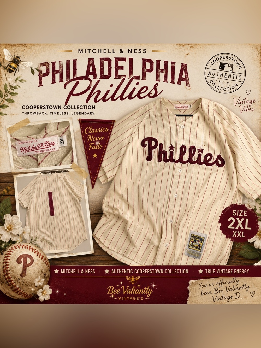 Mitchell & Ness Phillies Cooperstown Collection Pinstripe Jersey 2XL :